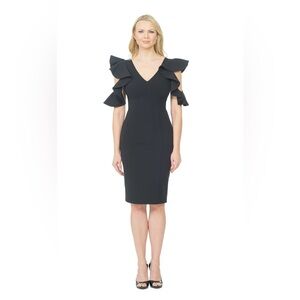 Chiara Boni Black Midi Bodycon Dress with Ruffle Sleeves